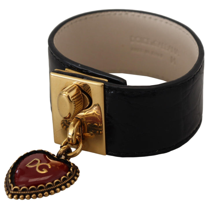 Dolce & Gabbana Black Dauphine Leather DG Heart Key Ring Bracelet