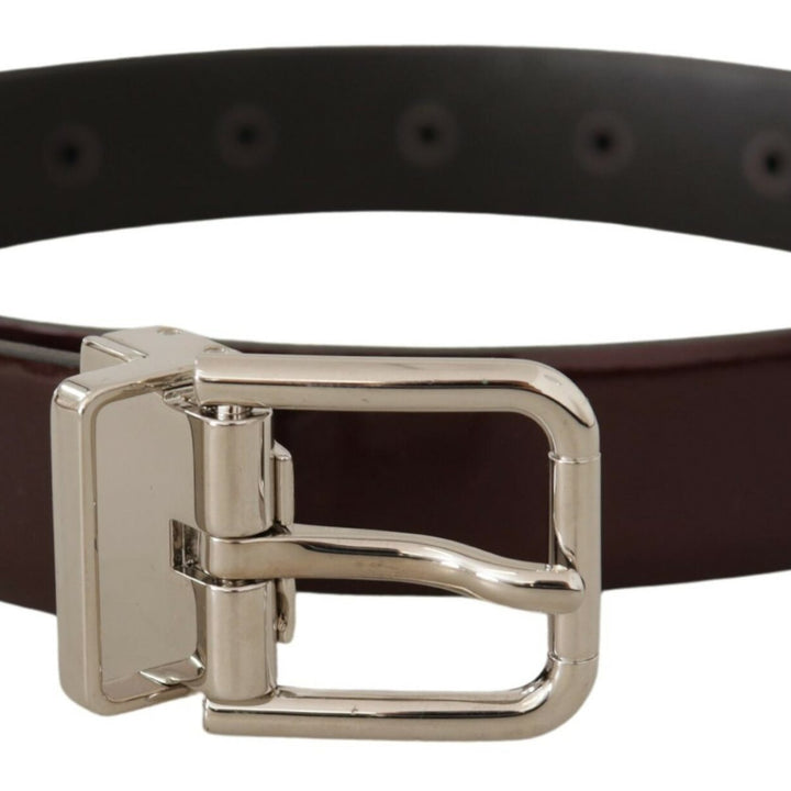 Dolce & Gabbana Brown Patent Leather Silver Metal Buckle Belt