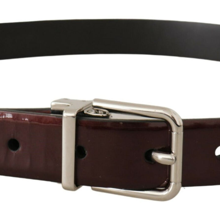 Dolce & Gabbana Brown Patent Leather Silver Metal Buckle Belt