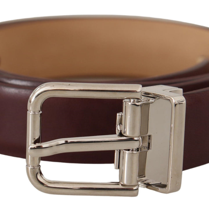 Dolce & Gabbana Dark Brown Calf Leather Silver Metal Buckle Belt