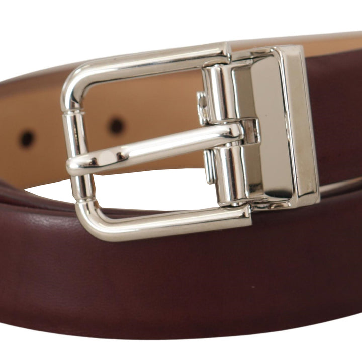 Dolce & Gabbana Dark Brown Calf Leather Silver Metal Buckle Belt