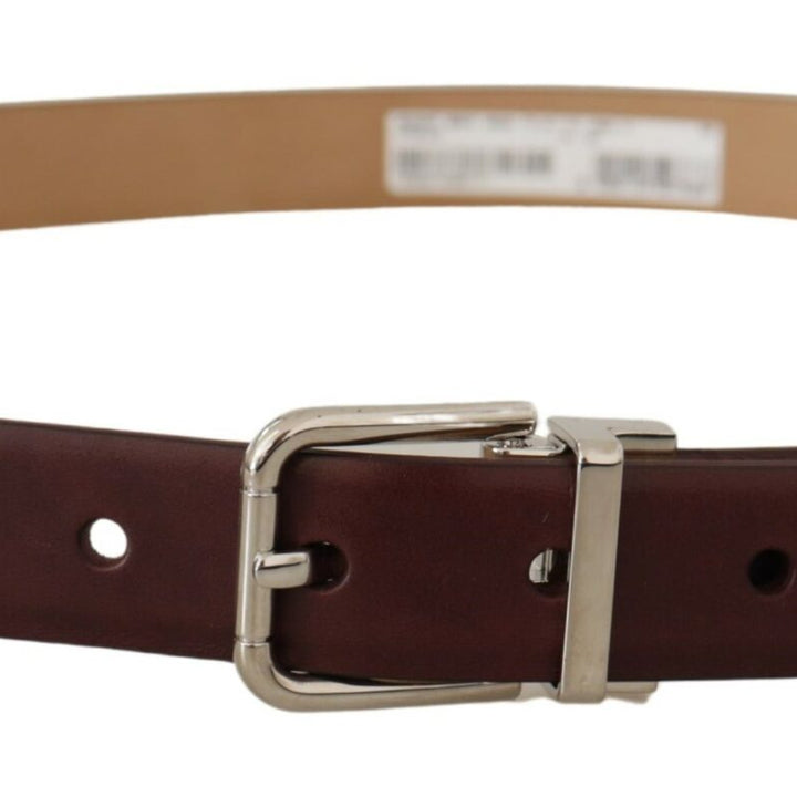 Dolce & Gabbana Dark Brown Calf Leather Silver Metal Buckle Belt