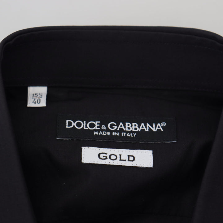 Dolce & Gabbana Black Floral Embroidery Men Long Sleeves GOLD Shirt