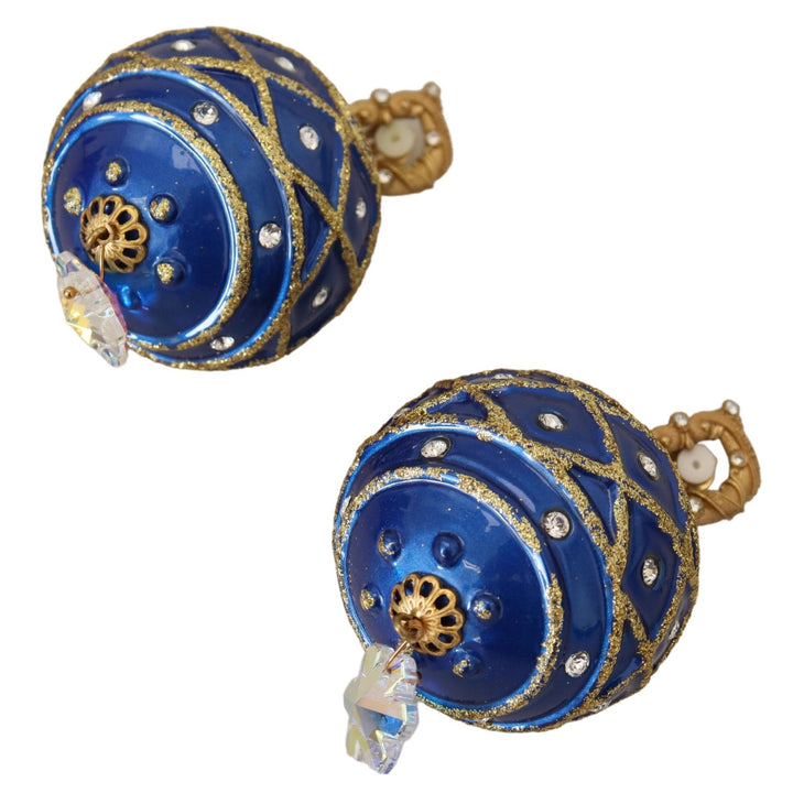 Dolce & Gabbana Gold Brass Blue Dangle Ball Crystal Clip On Earrings