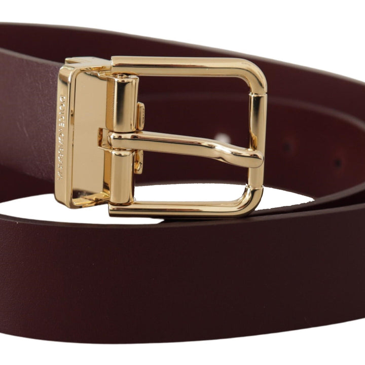 Dolce & Gabbana Maroon Vitello Leather Gold Metal Buckle Belt