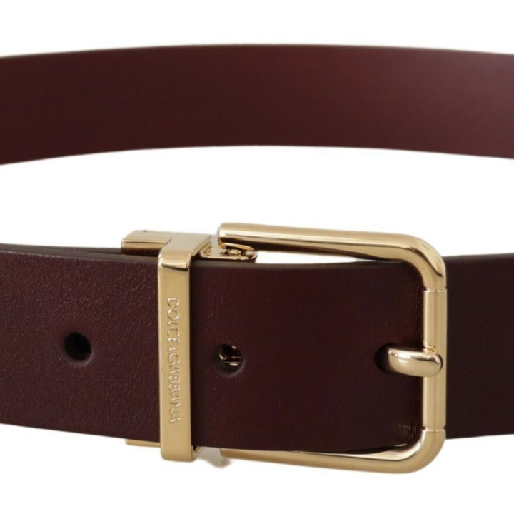 Dolce & Gabbana Maroon Vitello Leather Gold Metal Buckle Belt