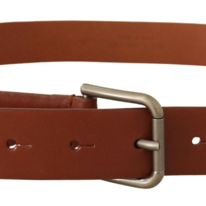 Dolce & Gabbana Brown Calf Leather Silver Tone Metal Buckle Belt