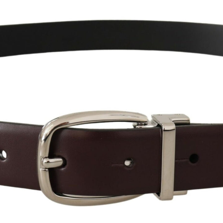 Dolce & Gabbana Solid Brown Leather Silver Metal Belt