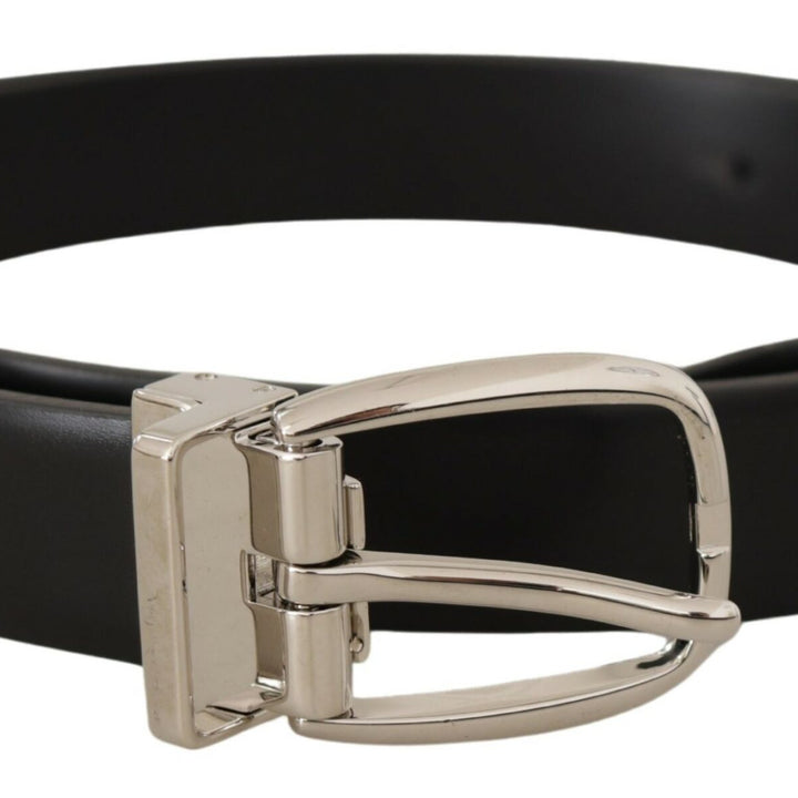 Dolce & Gabbana Black Solid Leather Silver Tone Metal Buckle Belt