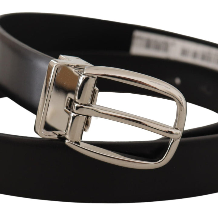 Dolce & Gabbana Black Solid Leather Silver Tone Metal Buckle Belt