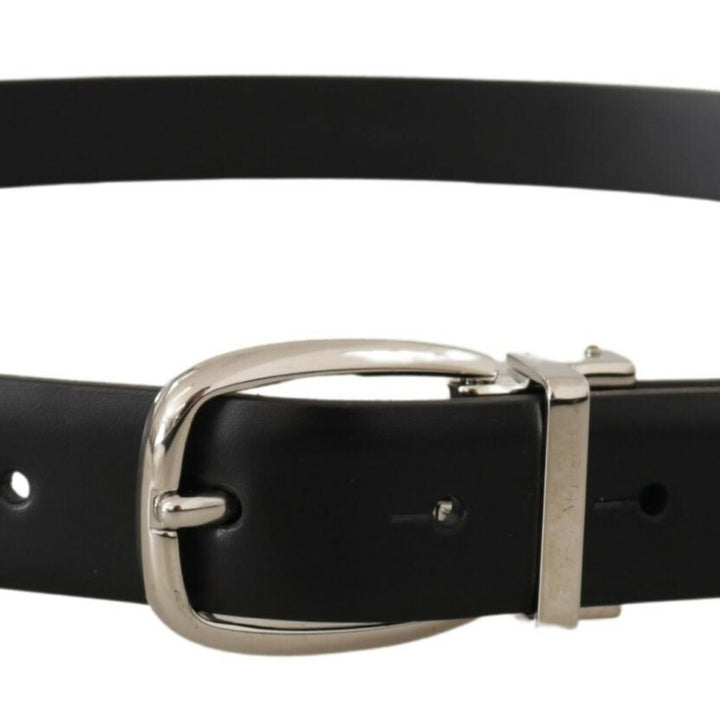 Dolce & Gabbana Black Solid Leather Silver Tone Metal Buckle Belt