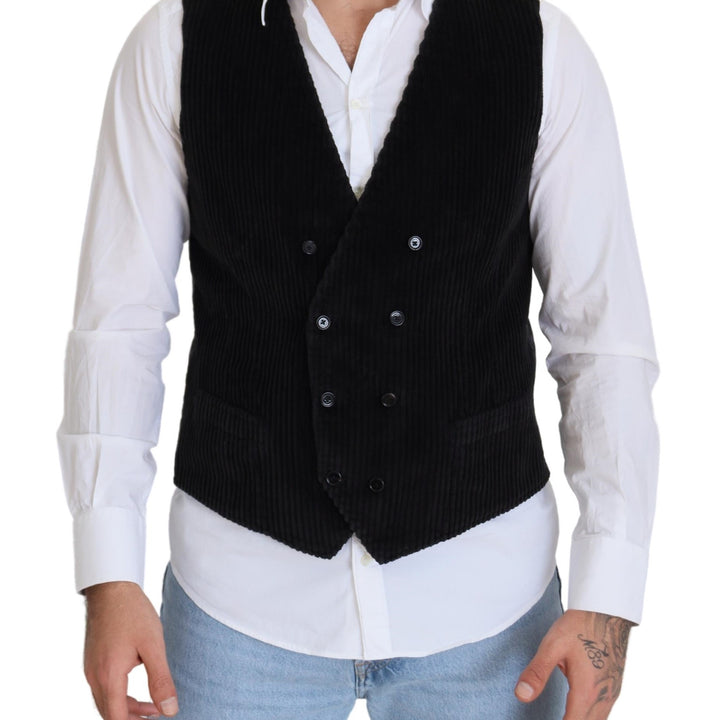 Dolce & Gabbana Black Cotton Double Breasted Waistcoat Vest