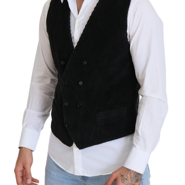 Dolce & Gabbana Black Cotton Double Breasted Waistcoat Vest