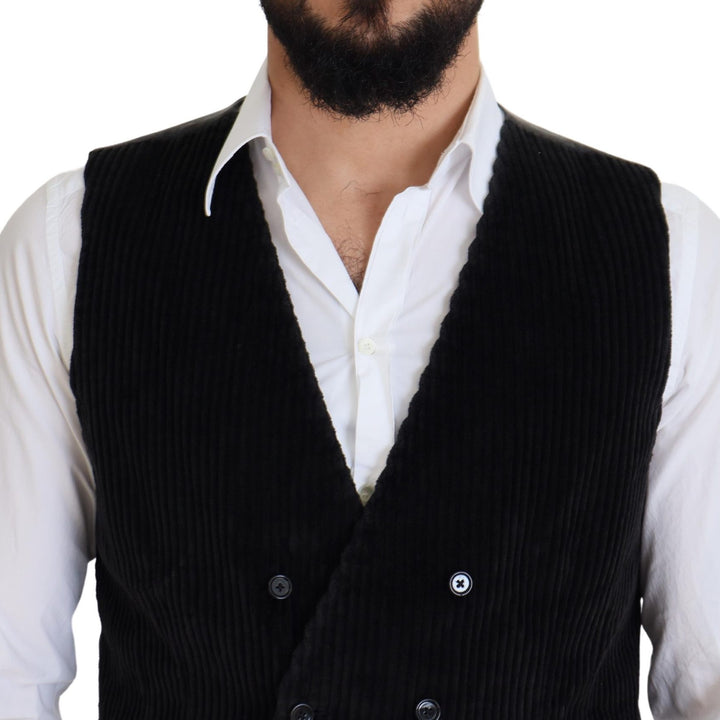 Dolce & Gabbana Black Cotton Double Breasted Waistcoat Vest