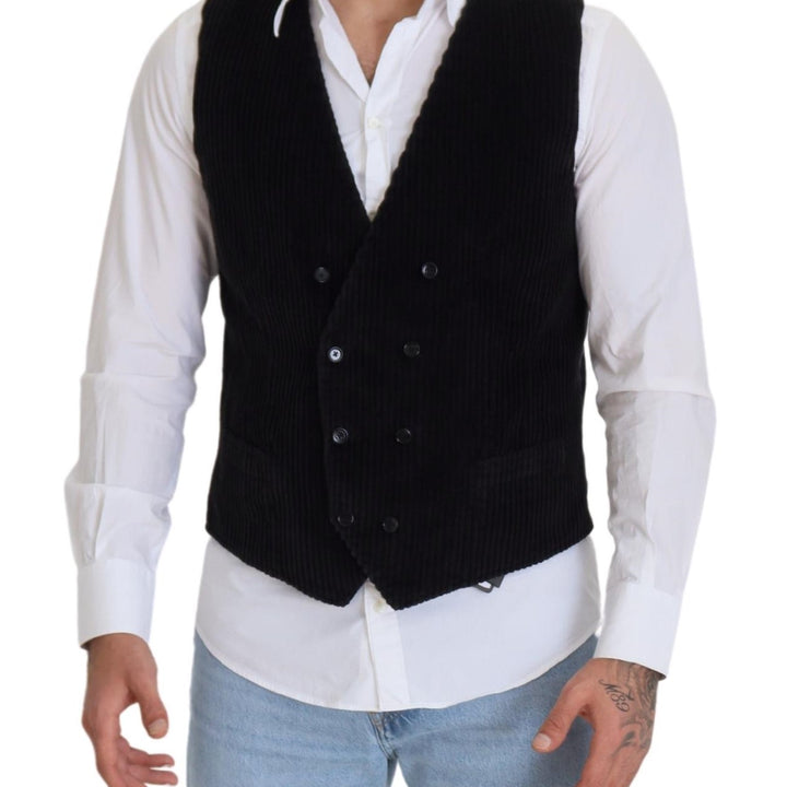 Dolce & Gabbana Black Cotton Double Breasted Waistcoat Vest