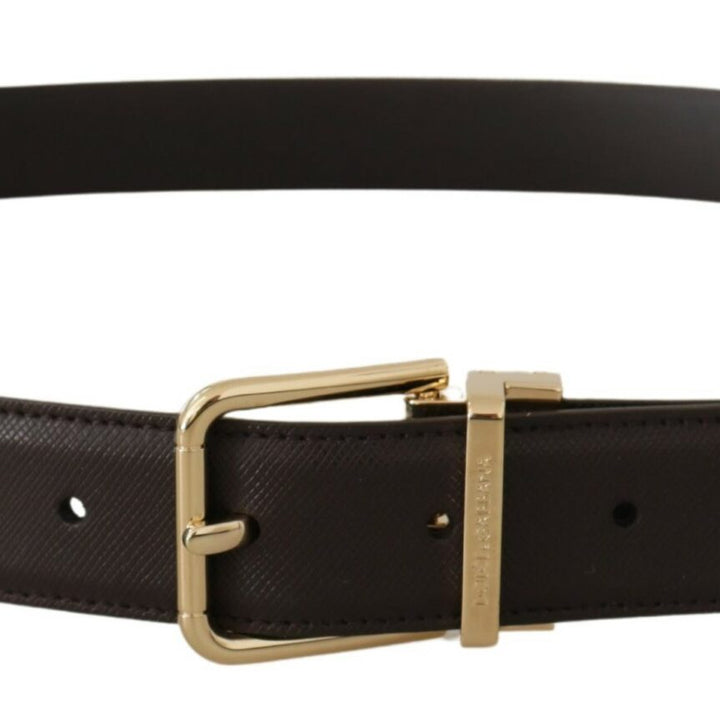 Dolce & Gabbana Brown Calf Leather Gold Logo Metal Buckle Belt