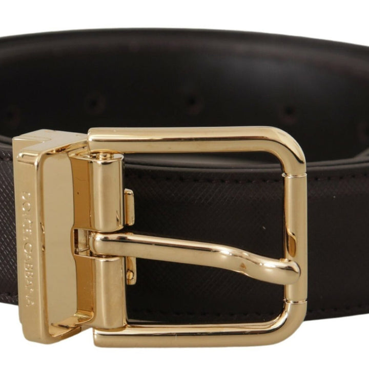 Dolce & Gabbana Brown Calf Leather Gold Logo Metal Buckle Belt