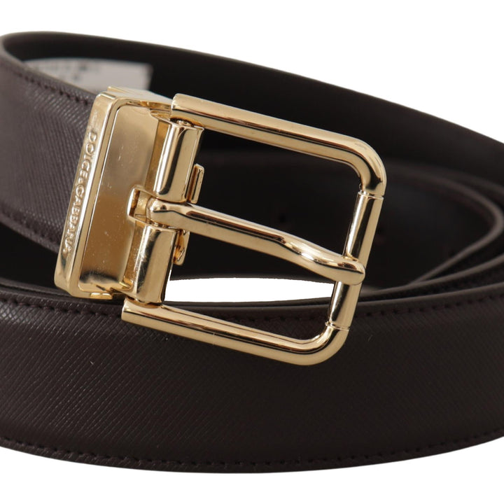 Dolce & Gabbana Brown Calf Leather Gold Logo Metal Buckle Belt