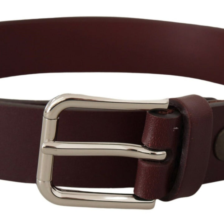 Dolce & Gabbana Maroon Calf Leather Silver Tone Metal Buckle Belt