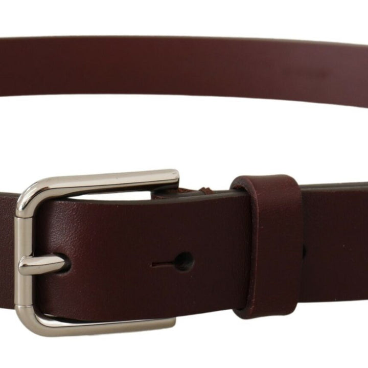 Dolce & Gabbana Maroon Calf Leather Silver Tone Metal Buckle Belt