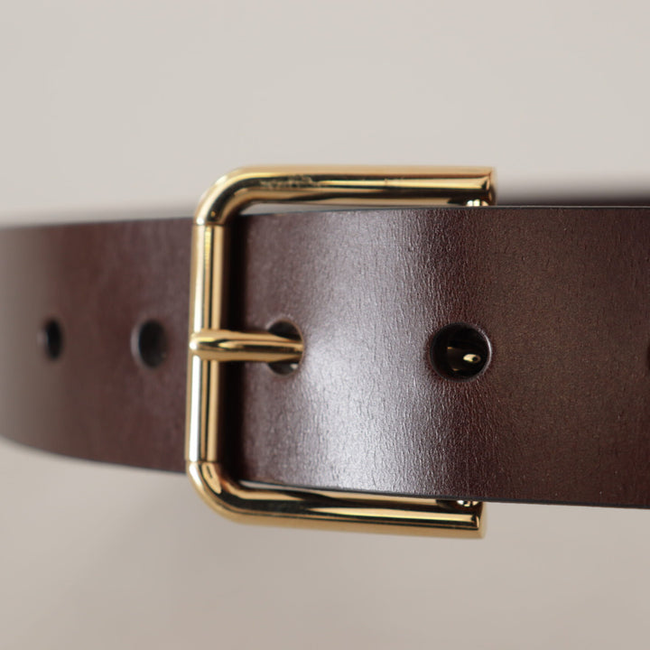 Dolce & Gabbana Brown Polished Leather Gold Tone Metal Buckle Belt