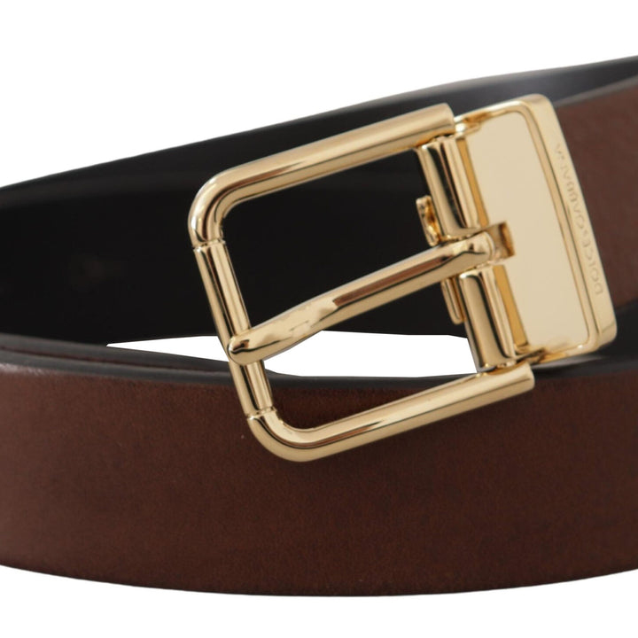 Dolce & Gabbana Brown Classic Leather Gold Tone Metal Buckle Belt