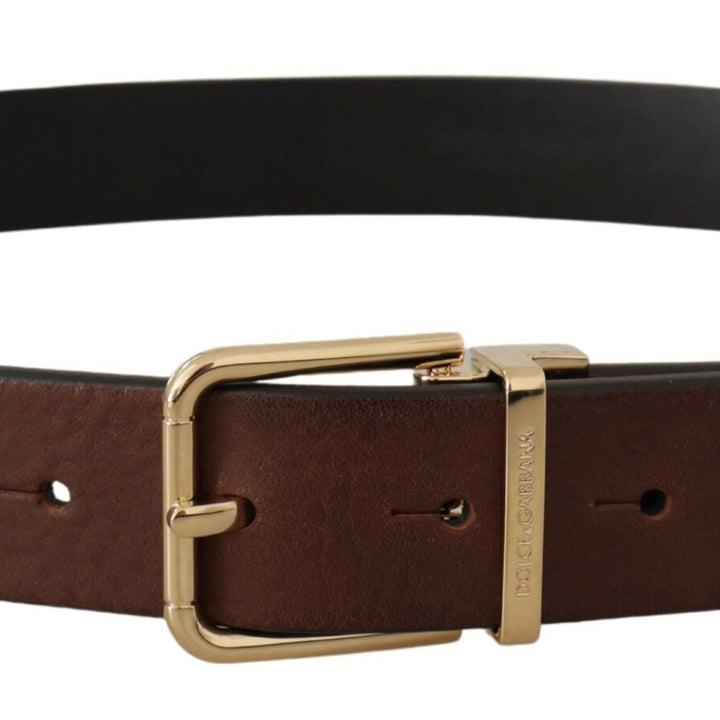 Dolce & Gabbana Brown Classic Leather Gold Tone Metal Buckle Belt