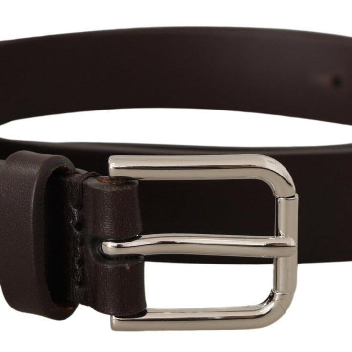 Dolce & Gabbana Brown Plain Leather Silver Tone Buckle Belt