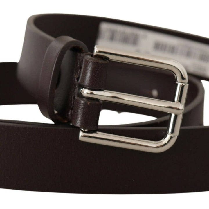 Dolce & Gabbana Brown Plain Leather Silver Tone Buckle Belt