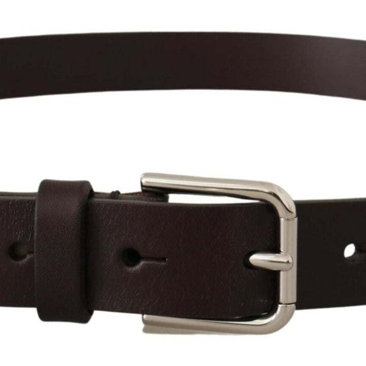 Dolce & Gabbana Brown Plain Leather Silver Tone Buckle Belt