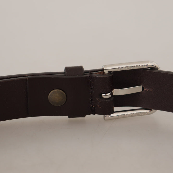 Dolce & Gabbana Brown Plain Leather Silver Tone Buckle Belt