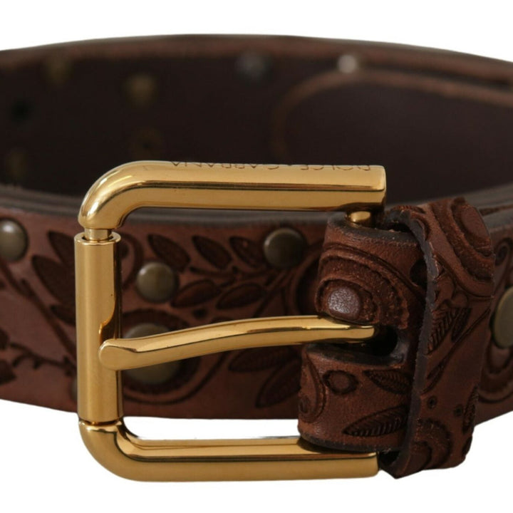 Dolce & Gabbana Brown Calf Leather Embossed Gold Metal Buckle