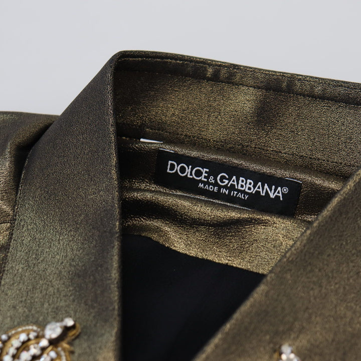 Dolce & Gabbana Metallic Gold DG Embroidered Crown Silk Shirt