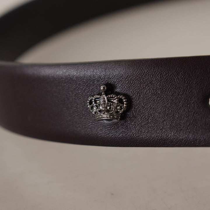 Dolce & Gabbana Dark Purple Leather Box Borchia Metal Buckle Belt