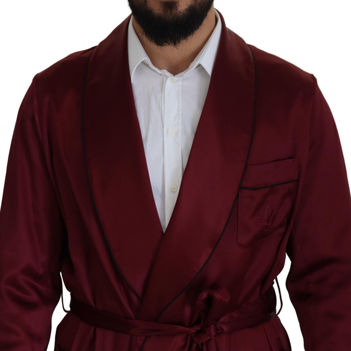 Dolce & Gabbana Bordeaux Silk Robe Coat Men Wrap Jacket