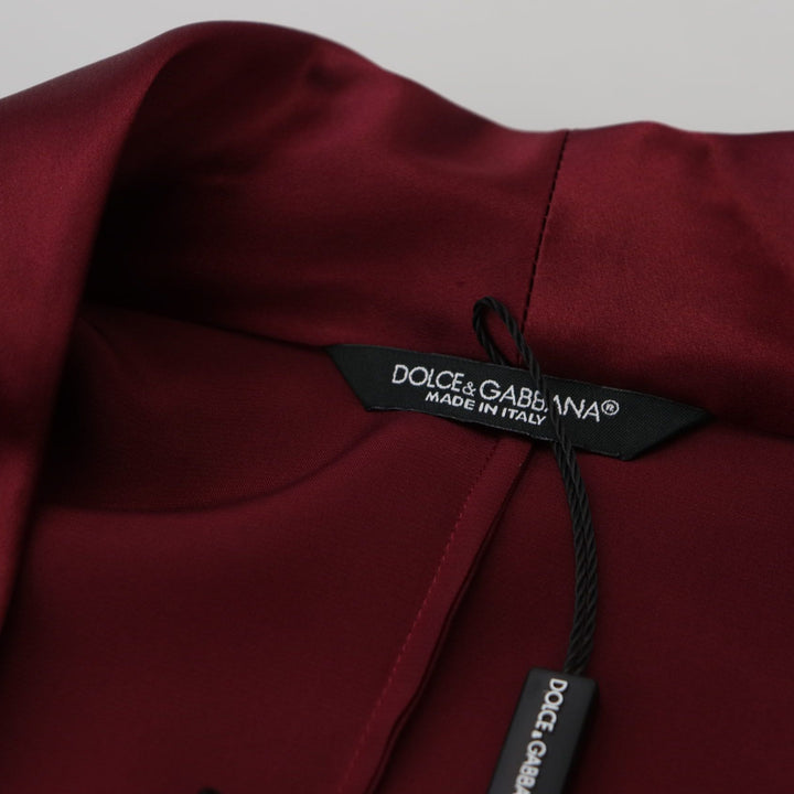 Dolce & Gabbana Bordeaux Silk Robe Coat Men Wrap Jacket