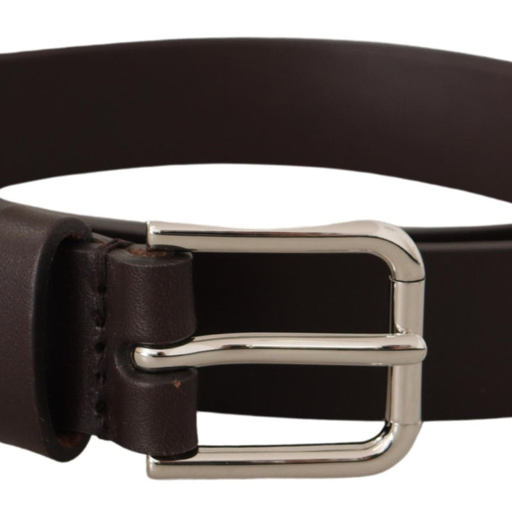 Dolce & Gabbana Dark Brown Calf Leather Logo Metal Buckle Belt