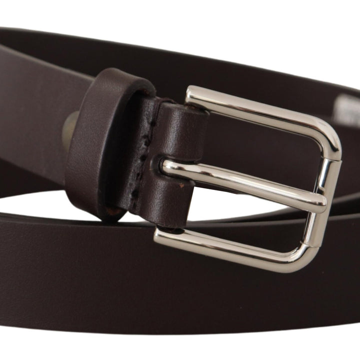 Dolce & Gabbana Dark Brown Calf Leather Logo Metal Buckle Belt