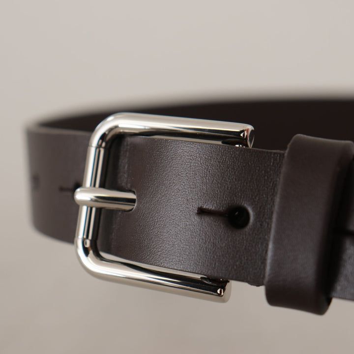 Dolce & Gabbana Dark Brown Calf Leather Logo Metal Buckle Belt