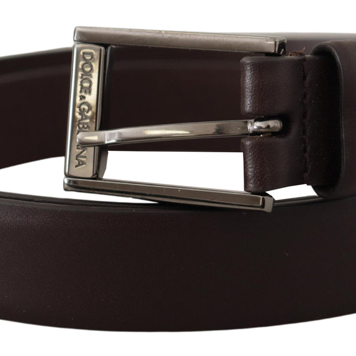 Dolce & Gabbana Brown Leather Silver Tone Metal Buckle Belt