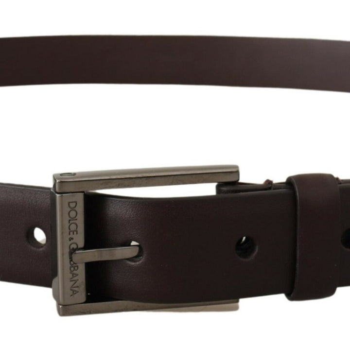 Dolce & Gabbana Brown Leather Silver Tone Metal Buckle Belt