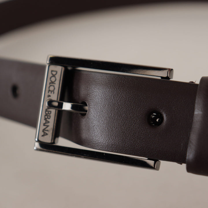 Dolce & Gabbana Brown Leather Silver Tone Metal Buckle Belt