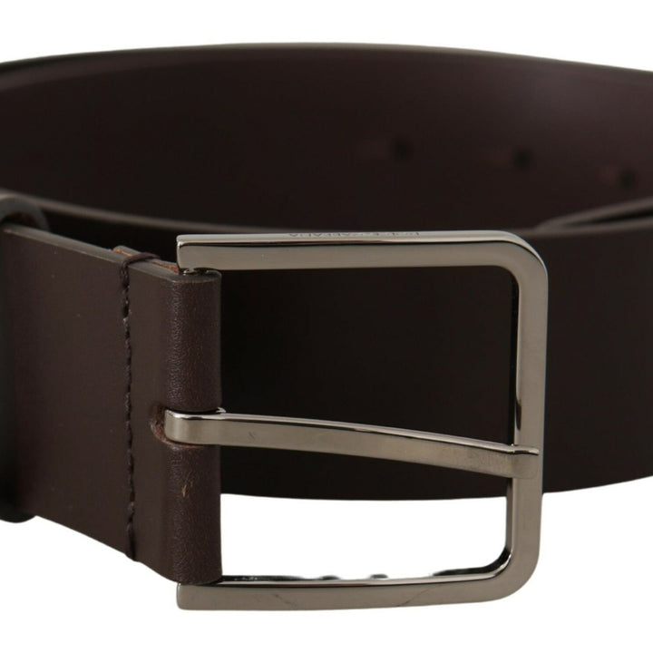 Dolce & Gabbana Brown Solid Calf Leather Logo Metal Buckle Belt