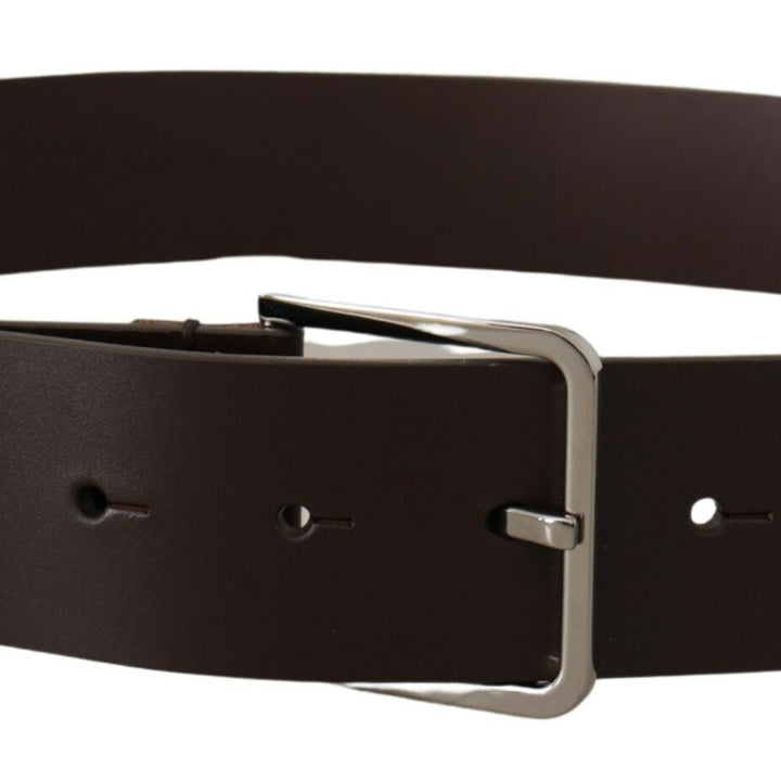 Dolce & Gabbana Brown Solid Calf Leather Logo Metal Buckle Belt