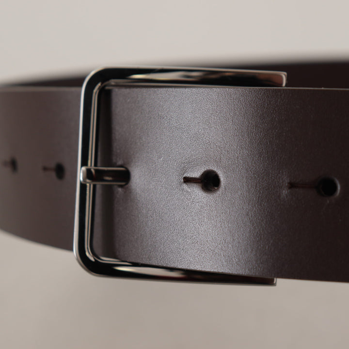 Dolce & Gabbana Brown Solid Calf Leather Logo Metal Buckle Belt