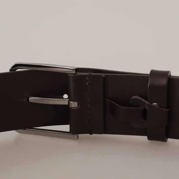 Dolce & Gabbana Brown Solid Calf Leather Logo Metal Buckle Belt