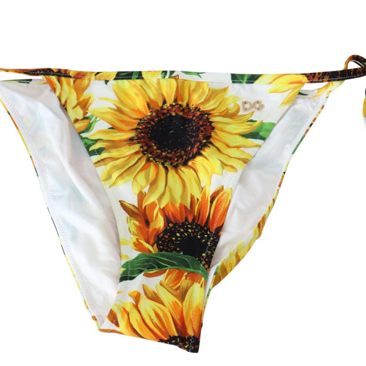 Dolce & Gabbana White Sunflower Swimwear Beachwear Bikini Bottom