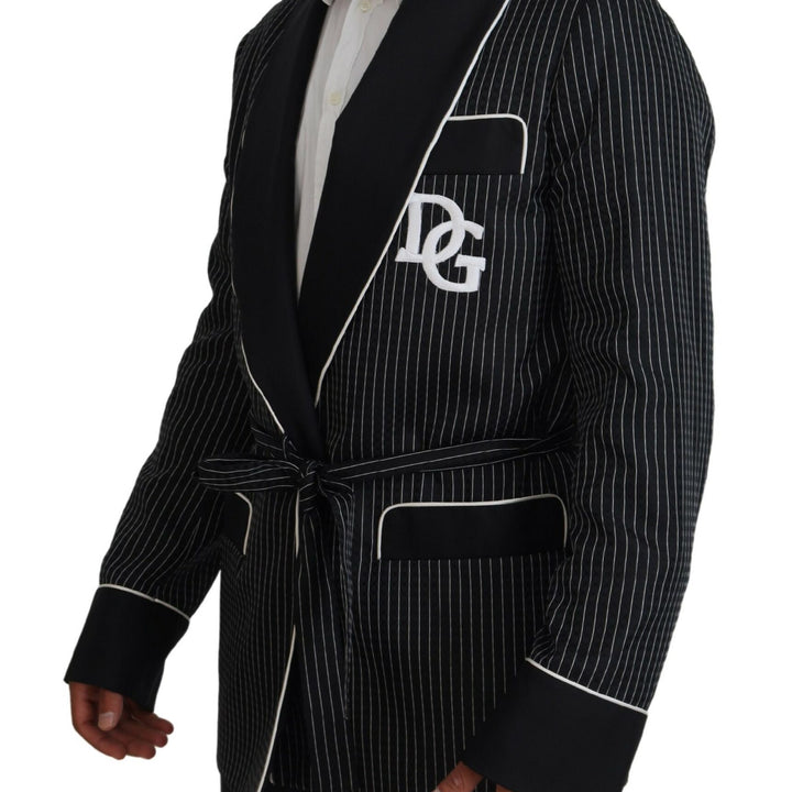 Dolce & Gabbana Black Robe Striped DG Patch Jacket Men Blazer