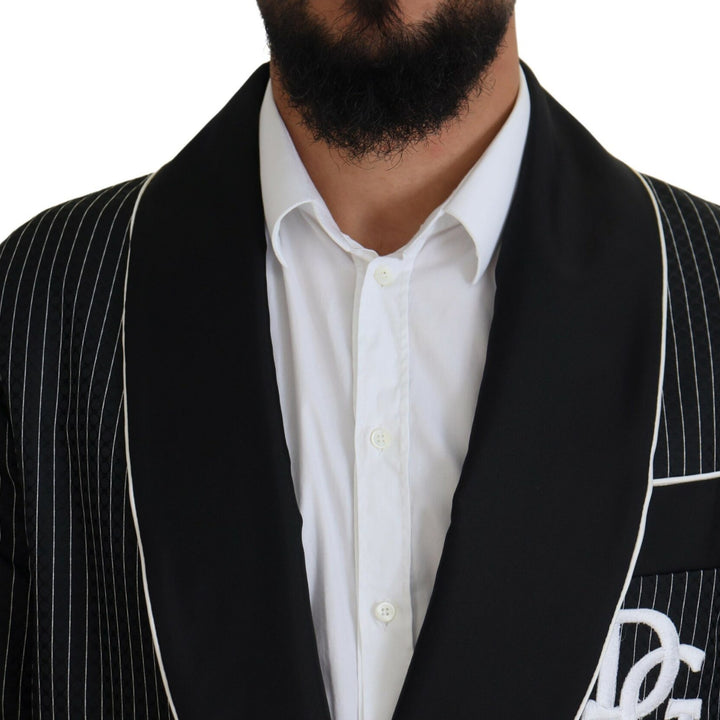 Dolce & Gabbana Black Robe Striped DG Patch Jacket Men Blazer