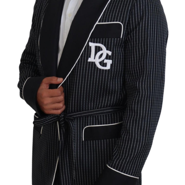 Dolce & Gabbana Black Robe Striped DG Patch Jacket Men Blazer